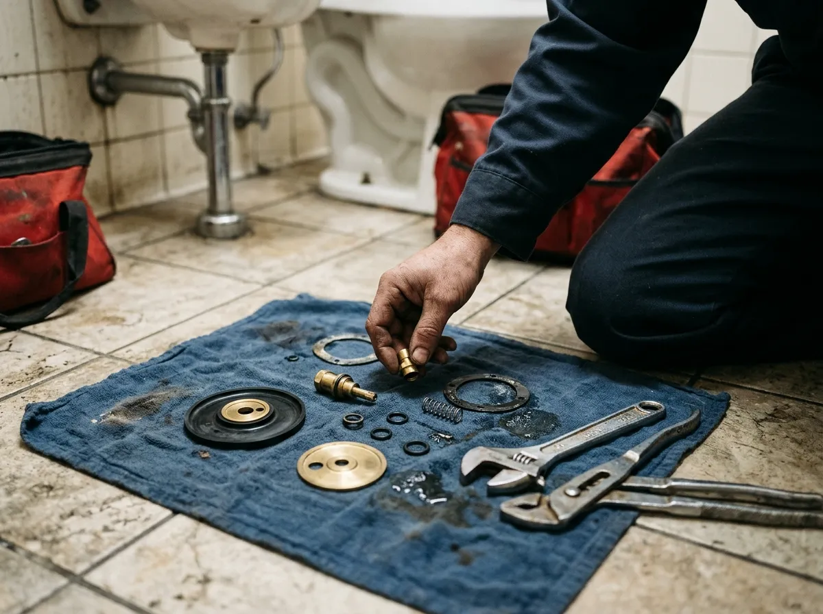 Our plumbers handling flushometer, urinal & commercial toilet repair