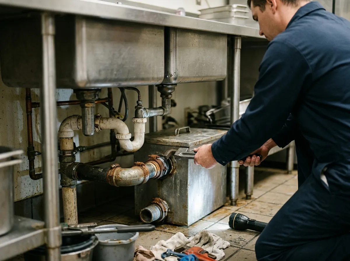 Our plumbers handling grease trap installation & maintenance