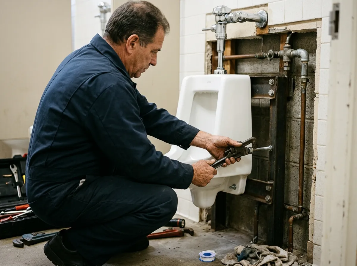 Our plumbers handling restroom & commercial fixture installation