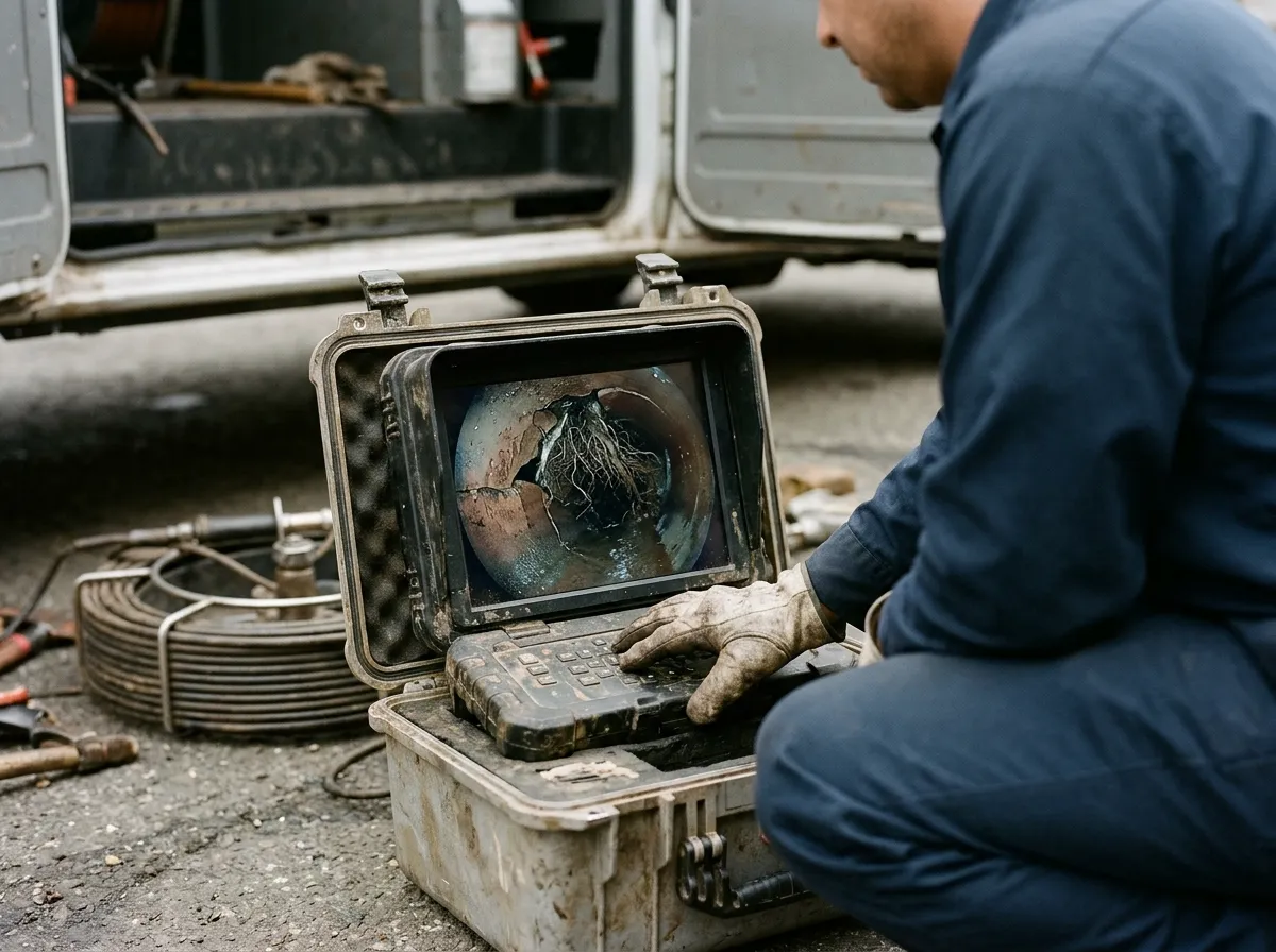 Our plumbers handling video camera pipe inspection